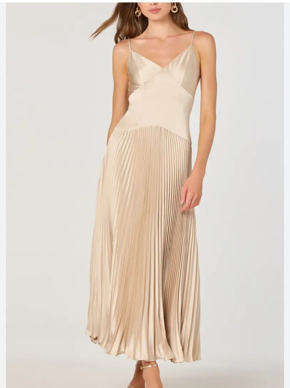 ASTR The Label Champagne Pleated Midi Dress – Size Large